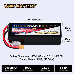 بطارية طائرة بدون طيار VANT Fpv، بطارية ليثيوم بوليمر 6S، 22.2 فولت، 10000 مللي أمبير، 100C، بطاريات ليثيوم بوليمر للطائرات بدون طيار 7-8 بوصة 400-450 مم - Product Image 4