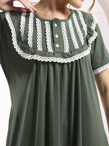 Camisón de encaje 100% algodón para mujer, manga media, largo completo, tela transpirable, suave, elegante, informal, para primavera, otoño y verano - Product Image 5