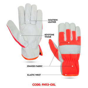 Guantes de conductor estilo pulgar Keystone en piel de cabra con parte posterior de tela de LICRA naranja OEM Sicherheitsarbeitshandschuhe - Product Image 2