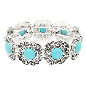 Bracciale in cristallo di pietra turchese con Design elasticizzato Anti-oro - Product Image 1