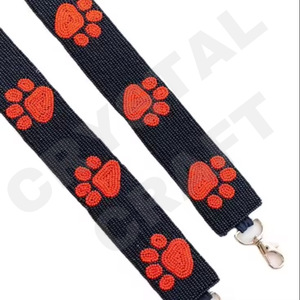 Empreinte de pattes de chien personnalisée en or blanc perles de rocaille sangles de sac 'Hook Em Horns' accessoire à la mode perlé sangle de sac à main - Product Image 1