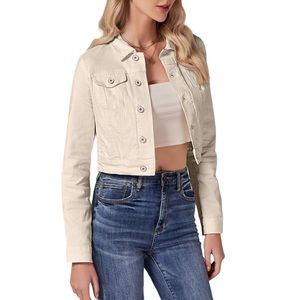 Chaqueta vaquera recortada para mujer al por mayor ajuste regular con cierre frontal de botón chaqueta vaquera de estilo clásico para mujer - Product Image 3