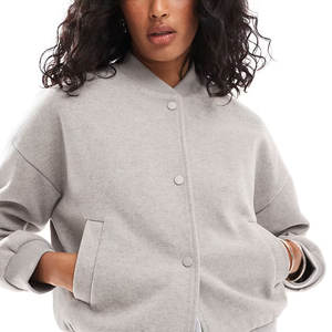 Chaquetas Varsity Cortas para Mujer, Color Personalizado, Teñido Liso, Resistentes al Viento, con Mangas de Cuero PU - Product Image 4