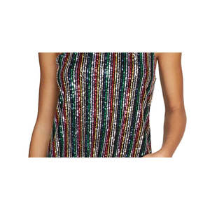 Sanctuary Women's Straight Silhouette Sequined Striped <b>Spaghetti</b> <b>Strap</b> Scoop Neck Top Black X-Large Size - Product Image 3