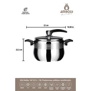 Ambra 10 Lt classica pentola a pressione a Base di induzione-manico nero