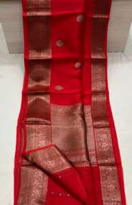 Sari en rayonne brodée Banarasi de qualité supérieure, corps doré, bordure en zari rose, vintage, traditionnel, pour mariage indien, vêtements de fête pour femmes - Product Image 3