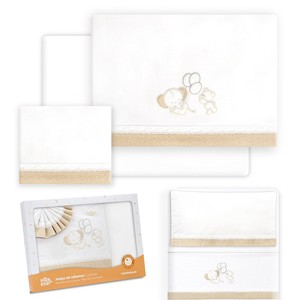 Parure de lit 3 pièces pour berceau - Modèle Elefante-Globos - Draps pour bébé 100% coton avec motif tissé pour lit bébé - Product Image 1