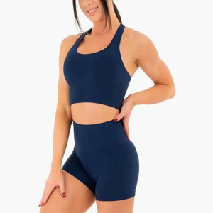 Vente chaude Sexy Club Floral Sports Yoga Soutien-Gorge Et Shorts Ensembles Femmes D'été Solide Ensembles Sans Manches Crop Top tricoté deux Pièces Ensemble - Product Image 2