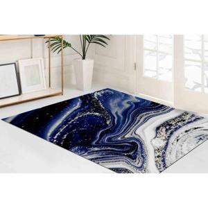 Navy Blue Marble <b>Rug</b>: Silver Alcohol Ink, Contemporary Style,<b>Chenille</b> <b>Rug</b> - Product Image 2