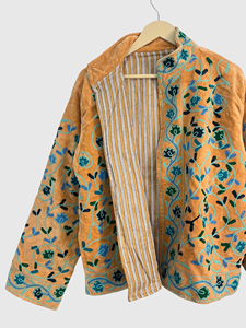 Veste en velours jaune brodée, manches longues, motif géométrique, broderie à la main, vêtements d'automne pour adultes - Product Image 4