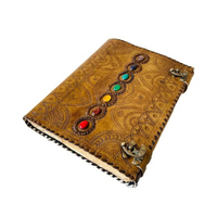 Carnet de notes en cuir gaufré traditionnel marron, couverture rigide ornée de pierres des sept chakras, fait main, personnalisé, thème amour, carnet de croquis et agenda