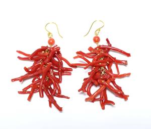 ต่างหูปะการังธรรมชาติจากอิตาลีสีทอง14K ต่างหูเม็ดเดี่ยวปะการังแดง - Product Image 4