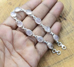 Pink Rose Quartz 925 Sterling Silver Oval Gemstone Adjustable <b>Bracelet</b> Handmade Women Jewelry Fashion Gift - Product Image 4