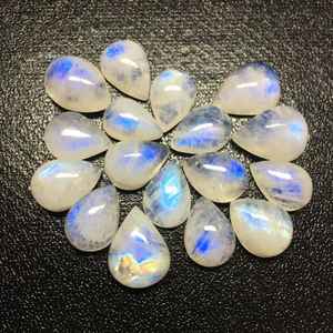 Natural Rainbow Moonstone Pear Cabochon Flat Back Loose Gemstones 3x5mm to 15x20mm Jewelry Making Stones - Product Image 3
