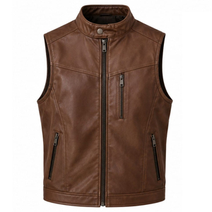 Vesloo Sports Wear <b>Winter</b> Leather <b>Vest</b> <b>Men</b> Casual Fashion Breathable Windproof Motorcycle Biker Waistcoat Front Full Zipper - Product Image 1