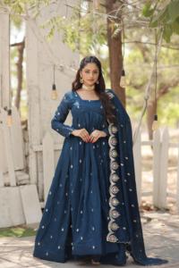 ชุดผ้า Anarkali เย็บปักลายผ้าไหมผ้าจอร์เจียสำหรับนักออกแบบล่าสุด - Product Image 5