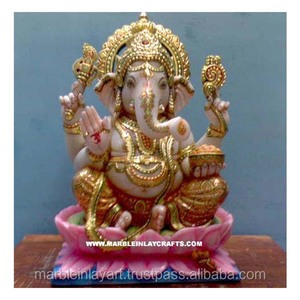 รูปปั้นหินอ่อนพระพิฆเนศ,ดีไซน์ธรรมชาติทำมือหินอ่อน Makrana สำหรับใช้ตกแต่งบ้าน - Product Image 1