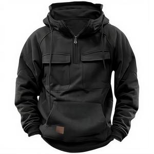Cargo Hoodies pour Hommes Sweat Quarter Zip Cargo Pull Hoodies Workout Gym Hommes Mode Outdoor Hoodie - Product Image 5