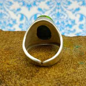 925 Sterling <b>Silver</b> Fine Quality Oval Shape Green Copper Turquoise Gemstone <b>Ring</b> All Sizes <b>for</b> Women <b>Men</b> with Diamond Main Stone - Product Image 4