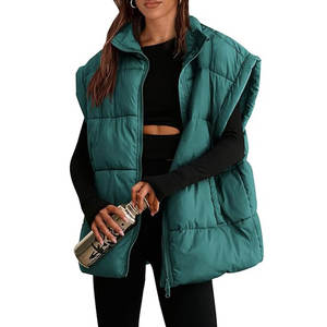 Abrigo recortado de invierno, chaleco acolchado cálido con bolsillos de cuello alto - Product Image 1