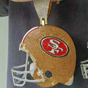 Pendentif Casque SF 49ers Plaqué Or 14K Argent Sterling 925 Moissanite Taille Brillante Style Sportif Breloques Pendentifs Hip Hop pour Hommes - Product Image 3