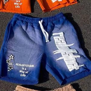 Custom Colorful Puff Printing Logo Washed Cotton French Terry Drawstring <b>Shorts</b> Jogger Distressed Vintage Men's Acid Wash <b>Shorts</b> - Product Image 3