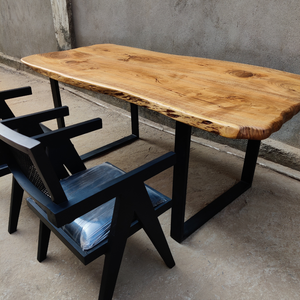 Mesa de comedor moderna de madera maciza de Acacia con patas de metal duraderas, muebles de madera de borde vivo atractivos para interiores de comedor de lujo - Product Image 5