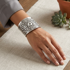 Tibetan <b>Silver</b> Cuff <b>Bracelet</b> Flower Pattern Vintage Alloy Unisex Jewelry <b>Silver</b> Plated <b>Bracelets</b> Bangles - Product Image 2
