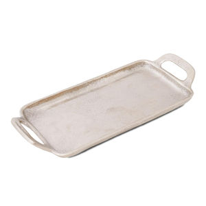 Plateau de service rond en aluminium martelé poli avec poignées, élégant, argenté, décoration d'intérieur, accessoires de service de cuisine - Product Image 3