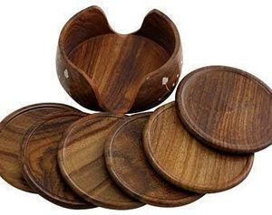 Handmade Designer Wood <b>Coasters</b> <b>Set</b> Round Pattern Pad Stylish Unique Home Decor Serving Table Drink Gift Pack of 6 on Sale - Product Image 5