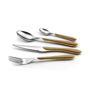 Juego de Cubiertos de Acero Inoxidable con Mango de Madera Brillante, Cuchara Pulida con Espejo, Tenedor, Cuchillo de Postre, Juegos de Cubiertos Directos de Fábrica - Product Image 1