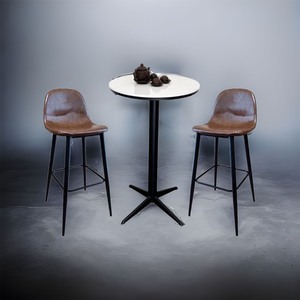 Ensemble de bar contemporain avec table de bar ronde à plateau en pierre et 2 chaises rembourrées en similicuir - Product Image 5