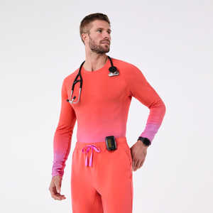 Hauts de gommage d'infirmière à manches longues médicaux personnalisés sous-gommage à col rond extensible pour l'hôpital - Product Image 2