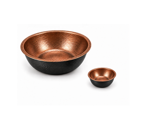 Juego de 2 tazones de cobre martillado para pedicura y manicura, función de masaje, diseño de tina sin tuberías, exterior negro, cobre antiguo - Product Image 1