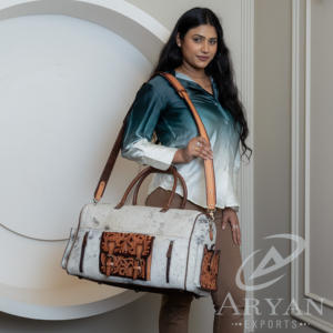 Bolsa de lona grande de cuero de vaca mecanizada a mano y con pelo, bolsa de equipaje de noche de cuero genuino, bolsas de viaje de fin de semana para Unisex - Product Image 3