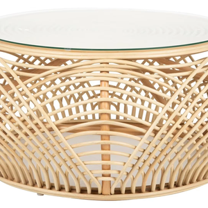 Table basse en rotin avec dessus en verre fabriqué au Vietnam matériaux écologiques meubles de maison décor à la maison en gros - Product Image 3