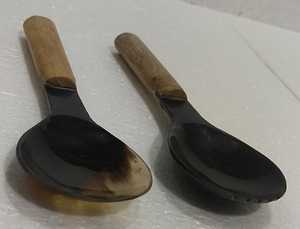 Cuillère à café, thé et vin en corne de buffle naturelle et en bois, ensemble de cuillères en corne, ustensiles de cuisine, lot de 2 pièces - Product Image 4