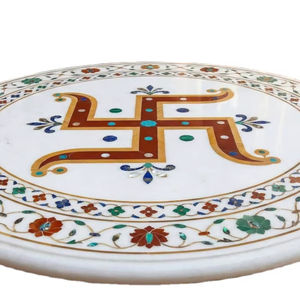 Mesa con Incrustaciones de Mármol Hechas a Mano Mystic Oraventa, Decoración Divina Etérea con Arte Simbólico de Swarana, Artesanía en Piedra - Product Image 1