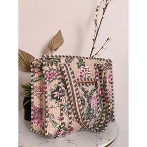 Indian Handmade Quilted Tote Handbag Small Floral <b>Patchwork</b> Design Embroidery Lightweight Cotton Daily Use Open Fashion <b>Bag</b> - Product Image 1