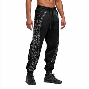 Pantalons de survêtement en molleton ample pour hommes |   Pantalons de jogging à jambes larges avec strass |   Streetwear d'hiver délavé à l'acide - Product Image 6