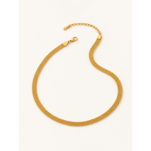 Gold Plated Stainless Steel Flat Herringbone <b>Chain</b> Necklace Trendy Party Gift - Product Image 1