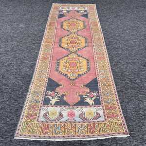 0.3x9.7 ft Vintage Rug, <b>Runner</b> Turkish Rug, <b>Red</b> Ombr Rug - Product Image 1