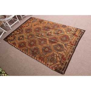 5.1x7.5 ft Vintage Area Rug, <b>Brown</b> Orange Turkish Ombr <b>Wool</b> Rug - Product Image 3