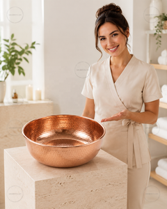 Handcrafted Copper <b>Pedicure</b> Bowl with Hammered Texture Eco-Friendly <b>Pipeless</b> Design for Spa Use - Product Image 5