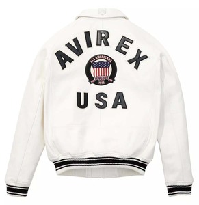 เสื้อแจ็คเก็ตบอมเบอร์หนังแท้สำหรับผู้ชาย Avirex คอปกผ้าแคนวาส ระบายอากาศได้ดี กันลม แห้งเร็ว คุณภาพสูง ขนาดพิเศษสั่งตัดได้ - Product Image 3