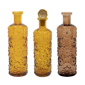 Florero de vidrio de botella de alta calidad Florero de botella de vidrio en relieve de girasol cautivador soplado por boca - Product Image 6