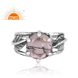 Handcrafted Oxidized Sterling Silver Natural Black Rutile Gemstone <b>Statement</b> <b>Ring</b> Custom Jewelry Manufacturer - Product Image 2