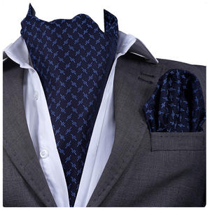 Ensemble de foulards Ascot en jacquard bleu marine, foulards carrés en soie à motifs géométriques - Product Image 1