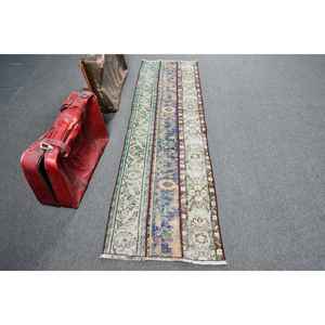 Alfombra Turca Vintage, Alfombra de Pasillo de 2.1x7 pies, Alfombra de Lana con Estampado Animal Azul Marrón - Product Image 1