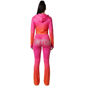 Ensemble de yoga et de fitness pour femmes, broderie personnalisée, sweat-shirt à capuche zippé uni, leggings, séchage rapide, vente en gros, manches longues - Product Image 6